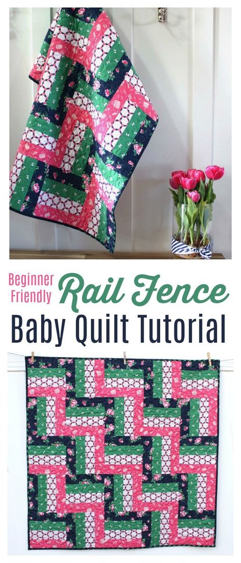 Rail Fence Quilts, Preppy Colors, Easy Quilting Design, Rail Fence Quilt, Diary Of A Quilter, Baby Quilt Tutorials, Amy Smart, Strip Piecing, Girl Quilts