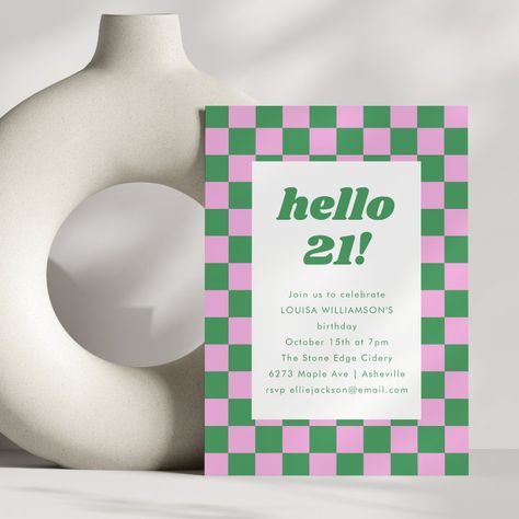 21st Birthday Party, Text Template, 21st Birthday Invitations, Colorful Aesthetic, Birthday Party 21, Checkerboard Pattern, Birthday Design, Birthday Party Invitation, Wedding Pinterest