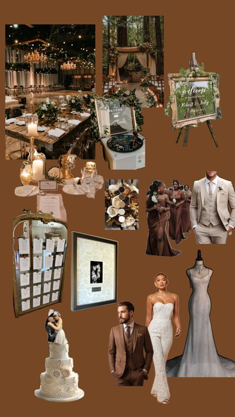 Brown and tan theme Different Shades Of Brown Wedding, Gold And Brown Wedding Theme, Brown Wedding Color Palette, Neutral Brown Wedding, Chocolate Brown Wedding Theme, Brown Themed Wedding, Brown Bridal Party, Champagne And Brown Wedding, Brown And Cream Wedding