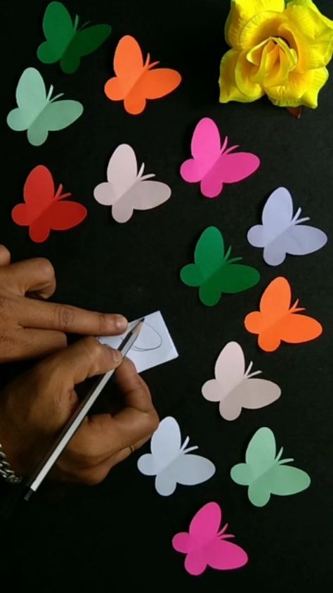 Craft Shiba | Easy Paper Butterfly Making Ideas #shorts #reels #insta #diy #craft | Instagram Easy Paper Butterflies, How To Cut Butterfly Paper, Easy Paper Butterfly, Notice Board Decoration, Crafts Room, Paper Butterflies, Paper Butterfly, Bible Study Verses, Board Decoration