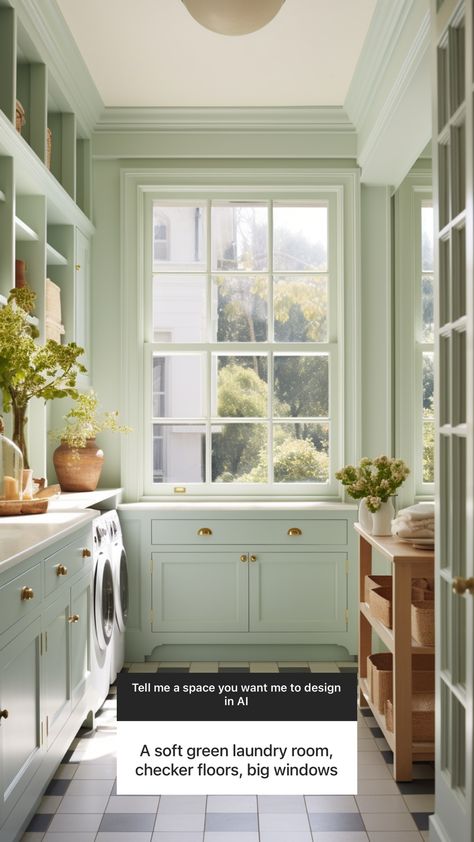 Soft Green Laundry Room with Checkered Floors and big windows

follow cynthiahruff on LTK https://www.shopltk.com/explore/cynthiahruff Southern Laundry Room, Pink And Green Laundry Room, English Country Laundry Room, Laundry Table Ideas, Pastel Laundry Room, Mint Green Laundry Room, Green Utility Room, Colorful Laundry Room Ideas, Eclectic Laundry Room