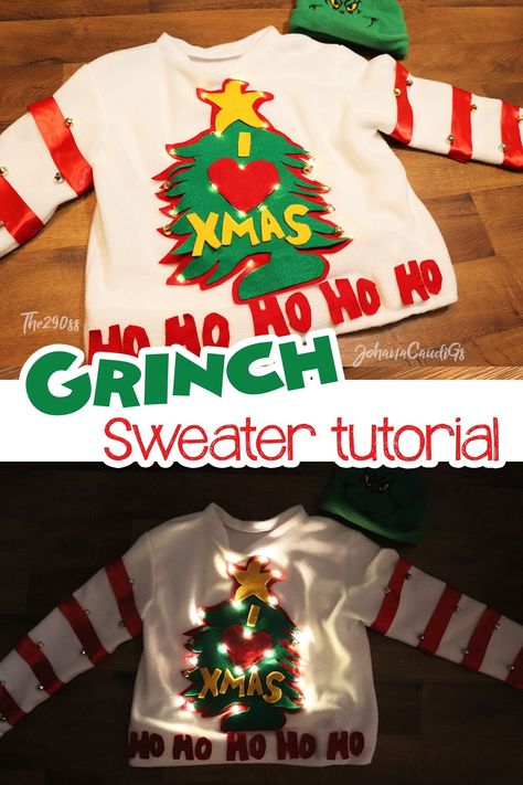 Diy Grinch Shirt, Whoville Costumes, Grinch Ugly Christmas Sweater, Grinch Sweater, Ugly Christmas Sweater Diy Funny, Grinch Costume, Grinch Christmas Sweater, Ugly Christmas Sweater Ideas, Ugly Sweater Cookie