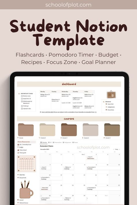 Student notion template • university notes, academic goals, and more College Notion, School Notion, Notion Study, Student Notion Template, Dashboard Aesthetic, University Notes, Student Planner Template, Cornell Method, University Planner