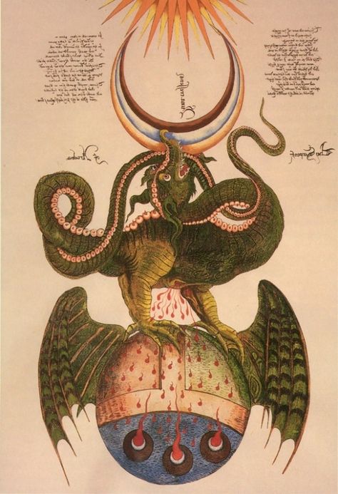 The Ripley Scroll (Lindorm dragon detail) is an alchemical manuscript that shows the production of the philosopher's stone in pictorial cryptograms. This scroll dates to ca.1570 Ripley Scroll, Dragon Medieval, Medieval Dragon, Dragon Queen, Alchemy Art, Alchemic Symbols, Alchemy Symbols, Esoteric Art, Occult Art