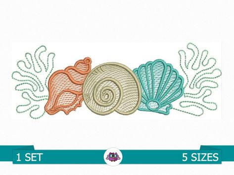 Shell Embroidery Design, Sea Shells Embroidery, Starfish Embroidery Pattern, Sea Theme Embroidery, Hand Embroidery Beach Designs, Beach Theme Embroidery Designs, Embroidery Download, Hanging Towels, Custom Embroidery