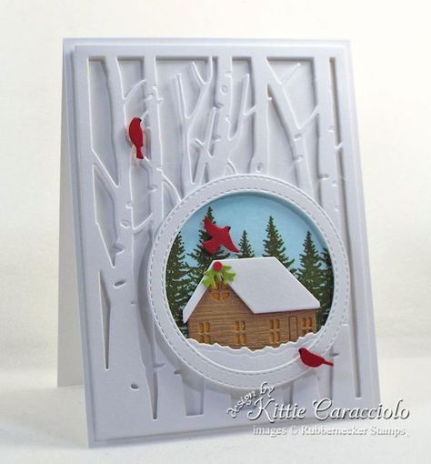 Diy Christmas Cards Ideas, Masculine Cards Handmade, Christmas Cards Ideas, House Cards, Cards Masculine, Christmas Lodge, Window Cards, Diy Christmas Cards, Die Cut Cards