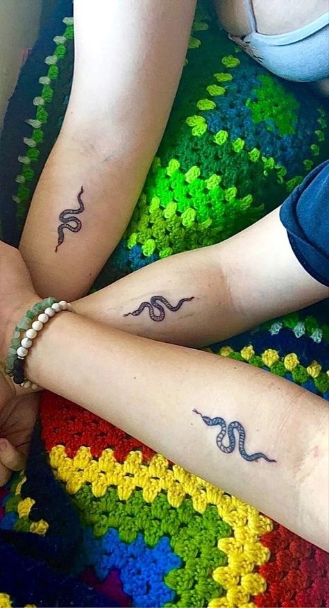 Snake Matching Tattoos, Matching Snake Tattoos, Trio Tattoos Friends, Matching Tattoos Trio, Tattoos For Trios, Matching Trio Tattoos, Trio Matching Tattoos, Tattoo Trio, Trio Ideas