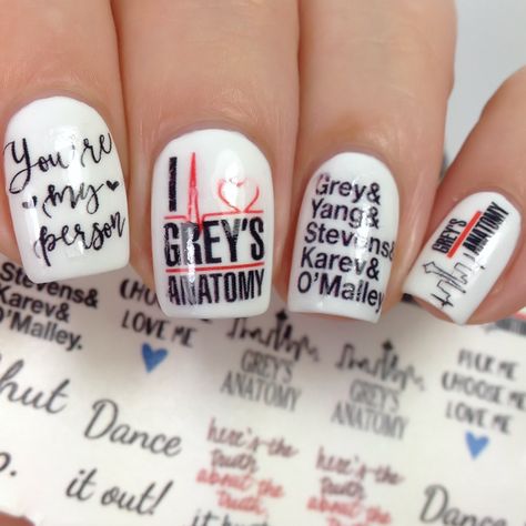 Greys Anatomy Nail Designs, Greys Anatomy Nails, Anatomy Nails, Tiny Canvas, Themed Nails, Long Acrylic, Nails For Kids, Long Acrylic Nails, Grey's Anatomy