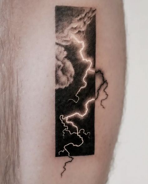 Tattoo Storm Cloud, Metaphoric Tattoos, Unique Sunset Tattoo, Rectangle Tattoo Cover Up, Long Cover Up Tattoos, Self Destruct Tattoo, Deadly Flower Tattoo, Mysterious Tattoo Ideas, Space Time Tattoo