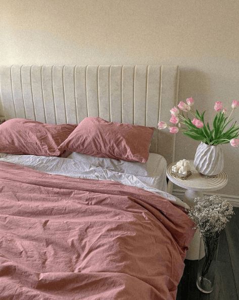 Dreamy Aesthetic Bedroom, Bedroom Back Wall Design, Bedroom Back Wall, Background Wall Design, Light Pink Comforter, Paint Ideas 2023, Back Wall Design, Light Pink Bedding, Wall Design Home