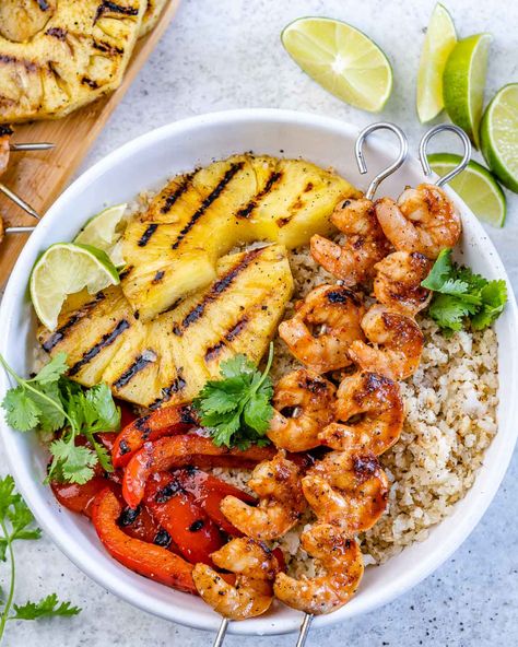 Island Dream Grilled Shrimp + Pineapple Bowls Recipe | Clean Food Crush Pineapple Bowl Recipe, Pineapple Bowls, Pineapple Bowl, Healthy Bowls, Clean Food Crush, Food Crush, Grilled Pineapple, Sweet Summertime, Grilled Shrimp