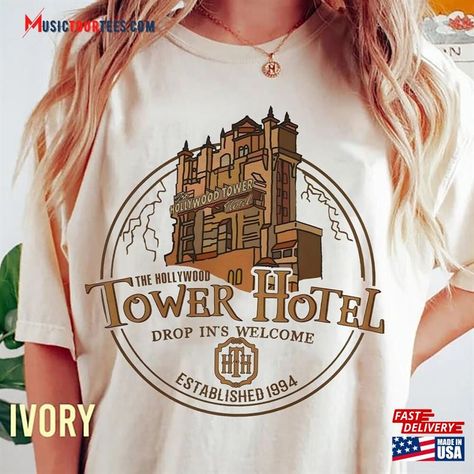 The Hollywood Tower Hotel Shirt Of Terror Disney Comfort Colors Unisex Hoodie Check more at https://musictourtees.com/product/the-hollywood-tower-hotel-shirt-of-terror-disney-comfort-colors-unisex-hoodie/ Hollywood Tower Hotel, Hollywood Tower, Create T Shirt Design, Hollywood Hotel, Movie Shirts, Create T Shirt, Top Trends, Tshirt Colors, Unique Fashion