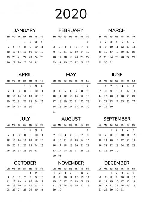 Looking for a yearly blank calendar? Here’s the calendar template with the classic year at a glance layout. Printable yearly calendar for 2020. This template is without holidays. Download in PDF and print easily at home or office yearly calendars for any year, starting with day of the week that you choose (Sunday-first or Monday-first). This blank year calendar template is one-page PDF document. While printing the template, you can choose paper size A4 or A5, so you print it out using the format Calender Printables, Daily Calendar Template, Yearly Calendar Template, Printable Yearly Calendar, Free Printable Calendar Templates, Free Calendar Template, Blank Calendar Template, Monthly Calendar Template, 12 Month Calendar