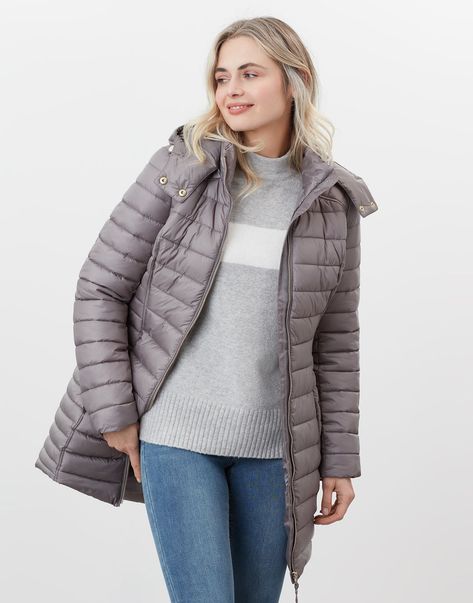 Canterbury null Long Luxe Padded Jacket , Size 10 | Joules UK Riding Vest, Rain Collection, Hooded Rain Jacket, Long Wool Coat, Quilted Puffer Jacket, Hooded Raincoat, Floral Jacket, Padded Coat, Slate Grey