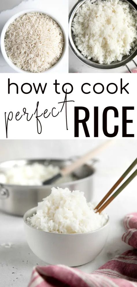 Learn how to cook soft, fluffy, and perfectly cooked white rice on the stove with this easy, foolproof recipe. No exact measurements or special equipment required, just a pot with a lid and a fine mesh strainer. Rice Measurements, Recipe Using Applesauce, Fluffy White Rice, Cooked White Rice, Rice On The Stove, White Rice Recipes, Ground Pork Recipes, Cook Rice, Perfect Rice