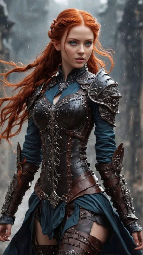 Medieval Princess Character Design, Female Elf Cosplay, Elf Warrior Female, Amazon Warrior Women, Redhead Warrior, Female Armour, Viking Princess, Armour Dress, Cosplay Elf