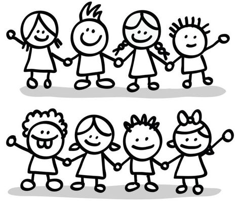 Friends Group Photo, Black And White Outline, Grease 2, Friends Clipart, Cartoon Drawing Tutorial, Friends Illustration, Friend Pictures Poses, Happy Children's Day, Friend Cartoon