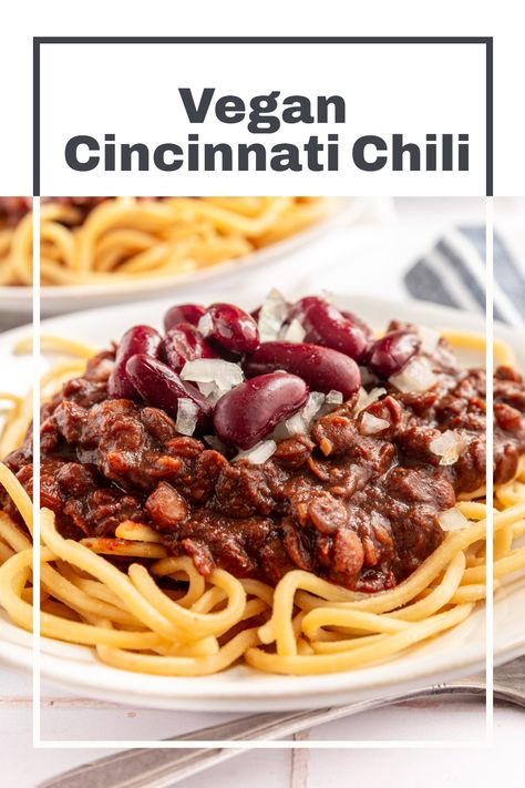 Vegan Skyline Chili, Vegetarian Cincinnati Chili, Cincinnati Chili Recipe, Plantbased Dinner, Salt Free Recipes, Skyline Chili, Cincinnati Chili, Canned Lentils, Plant Based Recipes Dinner