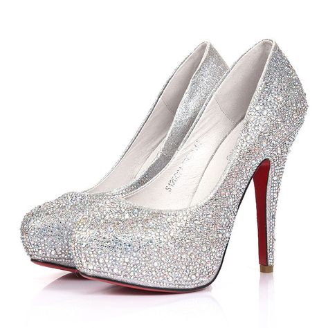 High Heels Sparkle, Silver Sparkly Heels, Heels Prom, Silver High Heels, High Heels Boots, Prom Heels, Sparkly Heels, Red Bottom, Glitter Heels