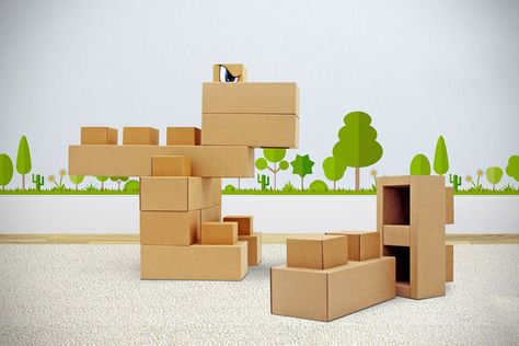 Edo Life-sized Cardboard Toy Bricks Cardboard Bricks, Cardboard Building Blocks, Cardboard Products, Cardboard Building, Cardboard Diy, Cardboard Model, Cardboard Toys, Paper Mache Clay, Lego Blocks