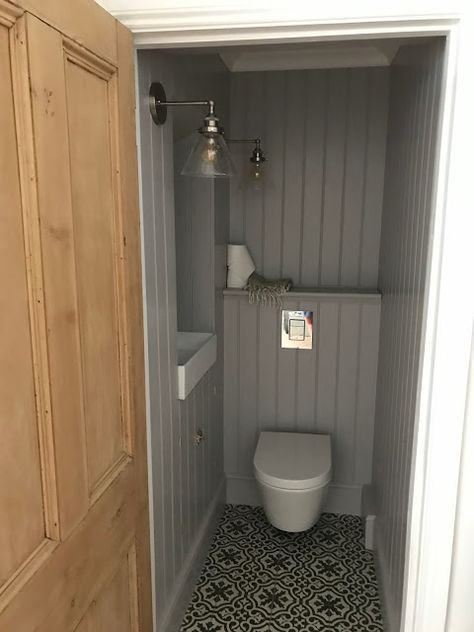 Makeover - Downstairs Cloakroom - Roses and Rolltops Outside Toilet Ideas, Small Wc Ideas Downstairs Loo, Cloakroom Toilet Downstairs Loo, Understairs Toilet, Small Downstairs Toilet, Outside Toilet, Cloakroom Toilet, Bathroom Under Stairs, Toilet Cubicle