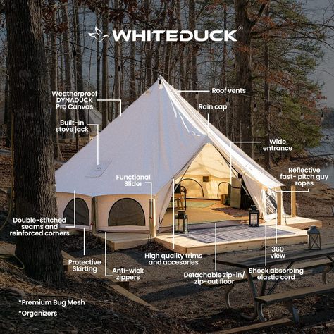 WHITEDUCK Avalon Canvas Bell Tent - Luxury All Season Tent for Camping & Glamping Made from Premium & Breathable 100% Cotton Canvas w/Stove Jack, Mesh Wall Tent Decor, Canvas Tent With Wood Stove, Canvas Tent Camping Glamping, Canvas Tent Living, Tent Living Full Time, Inside Tent Ideas Camping, Bell Tent Interior Ideas, Amazing Tents, Bell Tent Interior