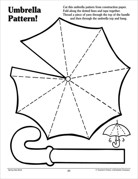 Umbrella Pattern - Scholastic Printables Spring Umbrella Craft, Umbrella Pattern Printable, Felt Umbrella Pattern, Umbrella Activities For Toddlers, Umbrella Template Free Printable, Umbrella Worksheet, Umbrella Art Project, Umbrella Craft Preschool, Umbrella Outline