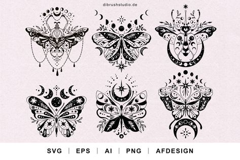 Mystic Butterfly Tattoo, Celestial Moth Tattoo, Fabric Moth, Mystical Butterfly, Celestial Butterfly, Celestial Boho, Boho Butterfly, Butterfly Clipart, Simple Fabric