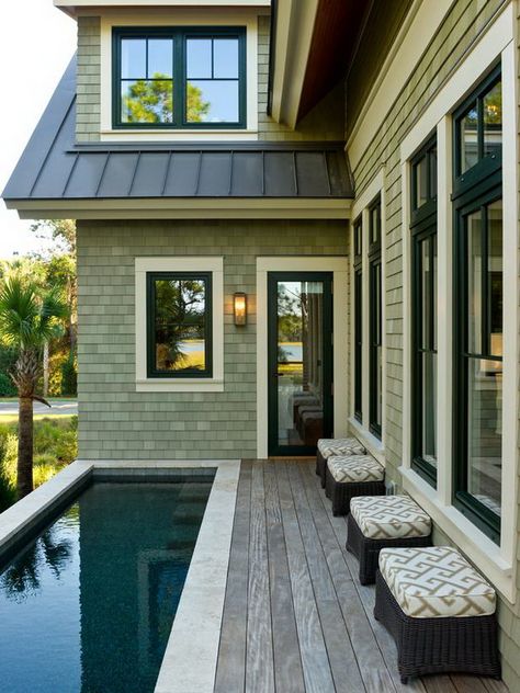 HGTV Dream House 2013 Steals The Show With a Stylish Deck, In a Refreshing Style Hgtv Dream Homes, Deck Pictures, Dark Windows, Hgtv Dream Home, Zen Design, Interior Vintage, White Windows, Black Windows, Casa Exterior