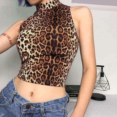 Visit our shop for beautiful crop tops! Solid CropTop, Patchwork Crop, Patchwork Top, Leopard Tank Top, Cropped Tee, Fashionable. For all special discounts, visit our shop now! Fall Tank Tops, Stand Collar Blouse, Leopard Tank, Cream Outfits, Blusas Top, Slim Vest, Turtle Neck Crop Top, Vest Crop Top, Top Moda