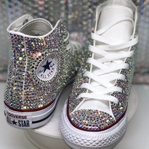 Rhinestones Converse, Bling Converse Shoes, Bedazzled Converse, Sparkly Converse, Rhinestone Converse, Bedazzled Shoes Diy, Blue Quinceanera, White Converse Shoes, Bedazzled Shoes