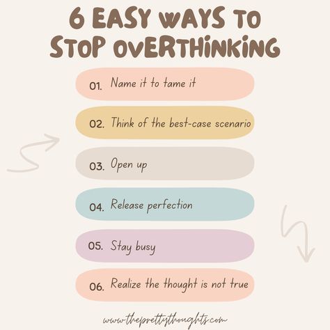 Do you find yourself caught in a vicious cycle of overthinking everything? If this is you, keep reading! In this blog post, I will tell you 6 easy ways to stop overthinking to help you get out of that vicious cycle and become more conscious of your mind and your thoughts. Questions For Overthinking, Ways To Help Overthinking, Ways To Not Overthink, Ways To Stop Overthinking, How To Stop Overthinking, New Year Post, Stop Overthinking, Writing Therapy, Better Version