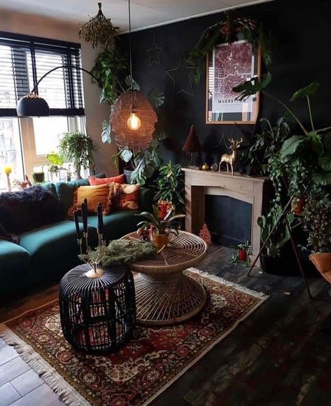 Dark Moody Living Room Bohemian, Earthy Gothic Living Room, Living Room Designs Gothic, Living Room Decor Gothic, Gothic Apartment Decor Living Room, Two Coffee Tables In Living Room Layout, Gothic Boho Bedroom Ideas, Gothic Boho Interior Design, Earthy Goth Aesthetic Bedroom