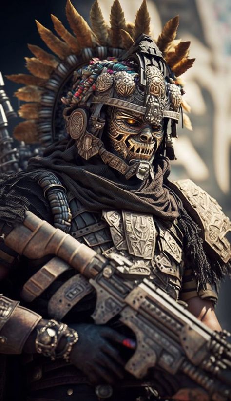 Mascara Oni, Fantasy Fighter, Aztec Artwork, Ghost Soldiers, Tactical Armor, Warrior Concept Art, Sci-fi Armor, Aztec Warrior, Future Soldier