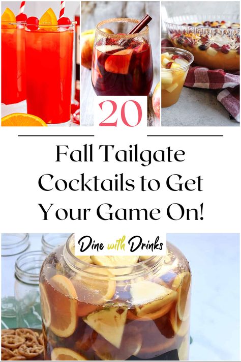 Collage of 4 fall tailgate cocktails. Tailgate Cocktails Alcohol, Tailgating Cocktails Football, Football Tailgate Drinks, Tailgate Batch Cocktail, Shots For Tailgating, Tailgate Cocktails Football, Tailgating Drinks Alcohol, Tailgate Shots Alcohol, Fall Tailgate Drinks