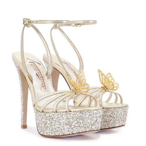 Gold Platform Shoes, Shoes Butterfly, Mariposa Butterfly, Butterfly Details, Dream Shoe, Butterfly Heels, Rose Gold Accessories, Gold Platforms, Fancy Shoes