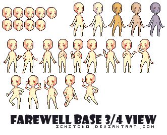 Farewell Base 3/4 View by Ichitoko on DeviantArt Pixel Art Characters Base, Pixel Body Base, Pixel Art Body Base, Pixel Art Character Base, Chibi Pixel Art Base, Pixel Character Base, Body Pixel Art, 64x64 Pixel Art, 32 Pixel Character