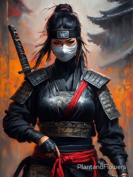 Female Samurai Art, Ronin Samurai, Phone And Laptop, Stickers Wallpaper, Japanese Art Samurai, Female Samurai, Clothing Stickers, Ninja Girl, Japan Painting