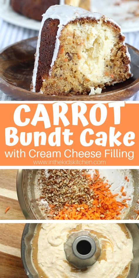 Carrot Cream Cheese Bundt Cake, Carrot Bundt Cake With Cream Cheese Filling, Carrot Pineapple Bundt Cake, Carrot Cake With Cream Cheese Filling, Carrot Cake Recipe Bundt Pan, Bundt Carrot Cake Recipe, Carrot Cake Filling Ideas, Carrot Cake Bundt Cake Recipe, Carrot Bundt Cake Recipe