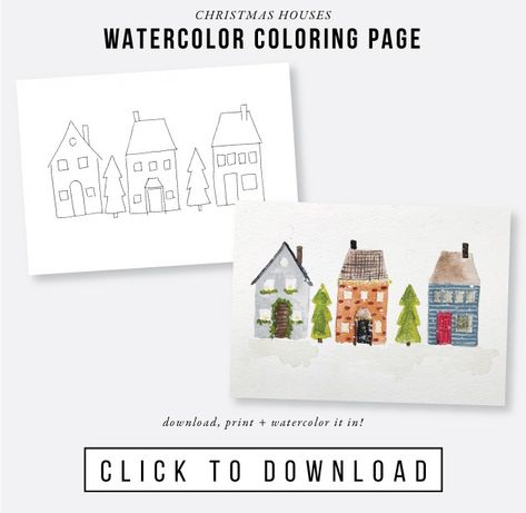 Free Printable Christmas Houses Watercolor Coloring Page | https://jonesdesigncompany.com/create/free-printable-christmas-houses-watercolor-coloring-page/ Watercolor Coloring Pages Free Printable, Watercolour Templates Free Printable, Printable Watercolor Coloring Pages, Free Watercolor Printable Templates, Watercolor Templates Printables Free, Watercolor Coloring Pages, Christmas Templates Free Printable, Free Watercolor Printable, Windows Watercolor