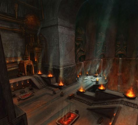 Great Hall of the Soul Forge, the deepest core of the ruins of Hirol Hall.  The heroes of the Night Watch made it here to search for Dwarven Lyrium Stones, ancient armor and weapons, and stumbled upon the great Soul Forge here, a powerful and ancient dwarven place of magic from long ago. Dwarven City, Warhammer Online, Fantasy City, Fantasy Castle, Fantasy Setting, Fantasy Places, Fantasy Map, Landscape Scenery, Fantasy Art Landscapes