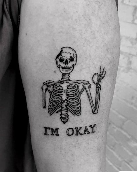 Tattoo Ideas Female Finger, Finger Tattoo Minimalist, Funny Small Tattoos, Sorry Mom Tattoo, Deep Tattoo, Tattoo Ideas Unique, Punk Tattoo, I'm Okay, Skeleton Tattoos