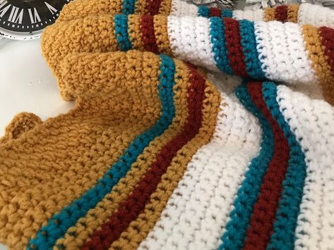 Teal Crochet Blanket, Crochet In A Day, No Sew Baby, Teal And Mustard, Teal Crochet, Baby Boy Blanket, Tri Colour, Crocheting Ideas, Craft Things