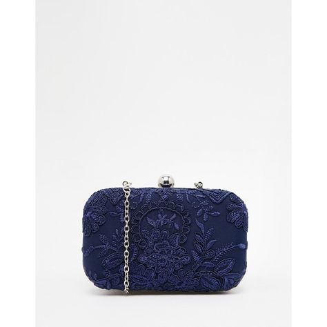 Chi Chi London Box Clutch Bag With Navy Piped Lace Overlay ($46) ❤ liked on Polyvore featuring bags, handbags, clutches, navy, lace purse, navy handbag, embroidered purse, navy purse and embroidered handbags Blue Clutch Purse, Navy Blue Clutch, Navy Blue Handbags, Navy Purse, Navy Handbag, Navy Blue Purse, Navy Embroidery, Lace Purse, Chi Chi London