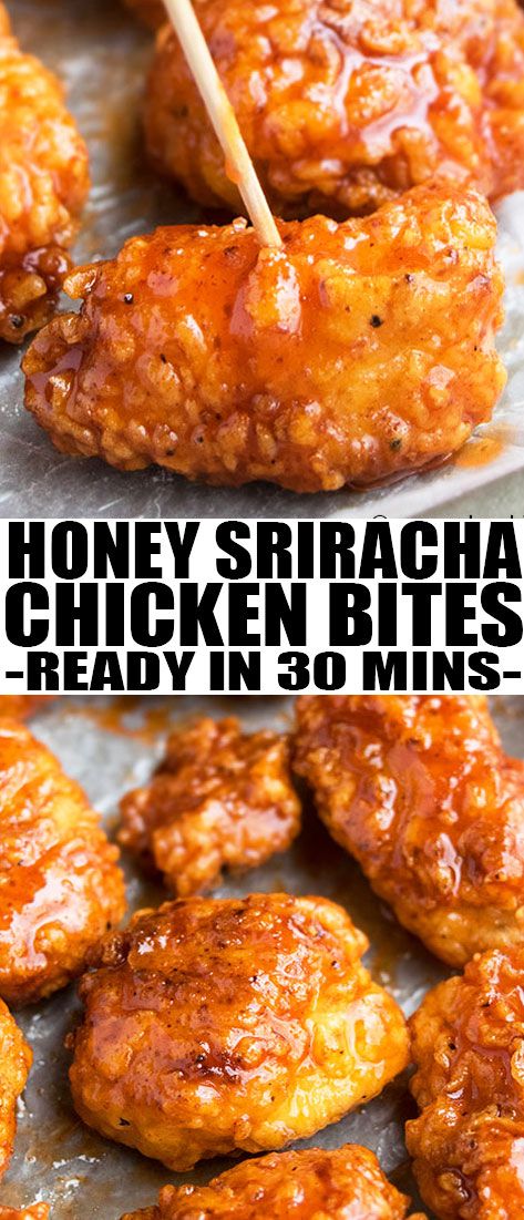 Baked Honey Sriracha Chicken, Pickled Snacks, Honey Siracha Chicken, Sriracha Recipes, Honey Sriracha Sauce, Honey Sriracha Chicken, Sriracha Chicken, Chicken Pieces, Quick And Easy Appetizers