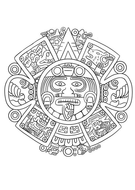 Maya Tattoo, Aztec Drawing, Mandala Sun, Sun Coloring Pages, Tattoo Band, Mayan Tattoos, Aztec Symbols, Hippie Tattoo, Aztec Tattoo Designs