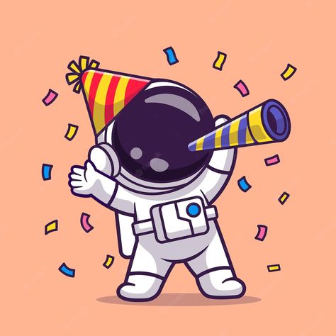 Premium Vector | Cute astronaut celebrate birthday party cartoon vector icon illustration science holiday isolated Birthday Party Space, Astronaut Surfing, Astronaut Drawing, Kids Birthday Party Cake, Astronaut Illustration, Astronaut Cartoon, Purple Space, Astronaut Party, Science Icons