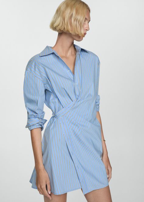 Wrap Shirt Dress, Mango Dresses, Mango Dress, Short Design, Wrap Shirt, Striped Shirt Dress, Jeans Mom, Tailored Dress, Stripe Dress