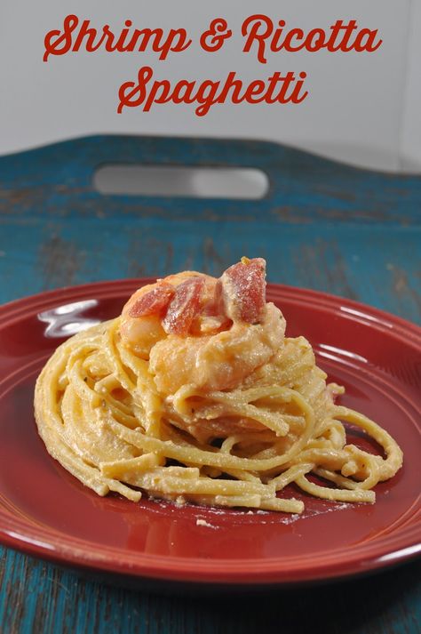 The Food Hussy!: Recipe: Shrimp & Ricotta Spaghetti Spaghetti Ricotta, Ricotta Spaghetti, Pasta With Tomatoes, Recipe For Pasta, Spaghetti Ingredients, Ricotta Cheese Recipes, Crockpot Spaghetti, Recipe Shrimp, Ricotta Recipes