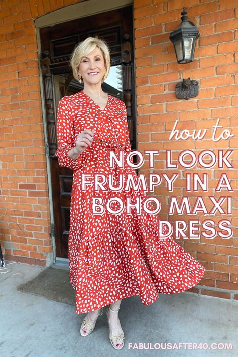 Even if Boho is not totally your style, spring’s new boho maxi dresses are hard to resist. They’re long, flowy, and fun, but will they make you look old or frumpy after a certain age? I wasn’t quite sure, so I put this orange boho maxi from Amazon to the test. Here’s what I found out. Boho After 40 Over 40, Maxi Dress Over 50, Boho Minimalist Clothing, Boho Style For Women Over 60, Boho Look Outfit Bohemian, Boho Style Outfits Over 40, Boho Clothes For Older Women, Boho Fashion Over 50, Boho Maxi Dress Outfit